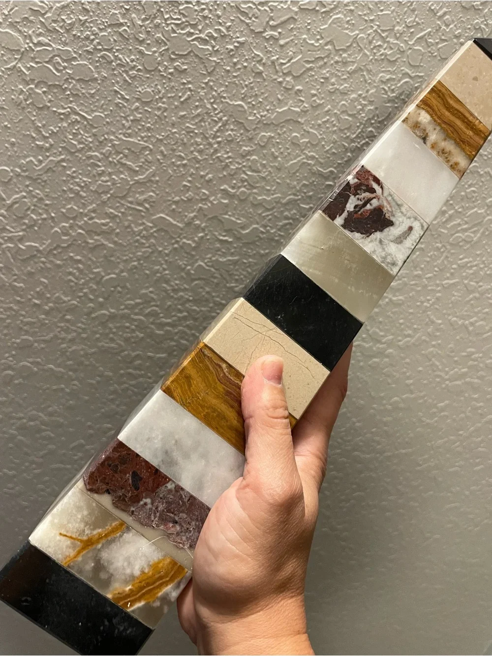 Striped Stone Obelisk Tower - Black, White, Brown & Cream massive. Multi stone